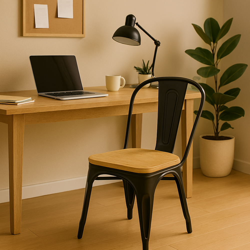 Silla Tolix con asiento de madera - 82x44x59.5 cm