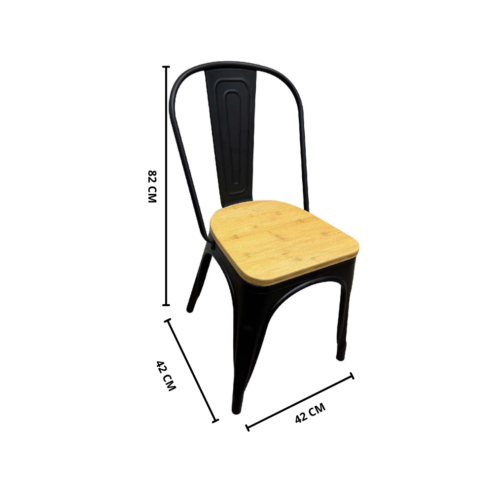 Silla Tolix con asiento de madera - 82x44x59.5 cm