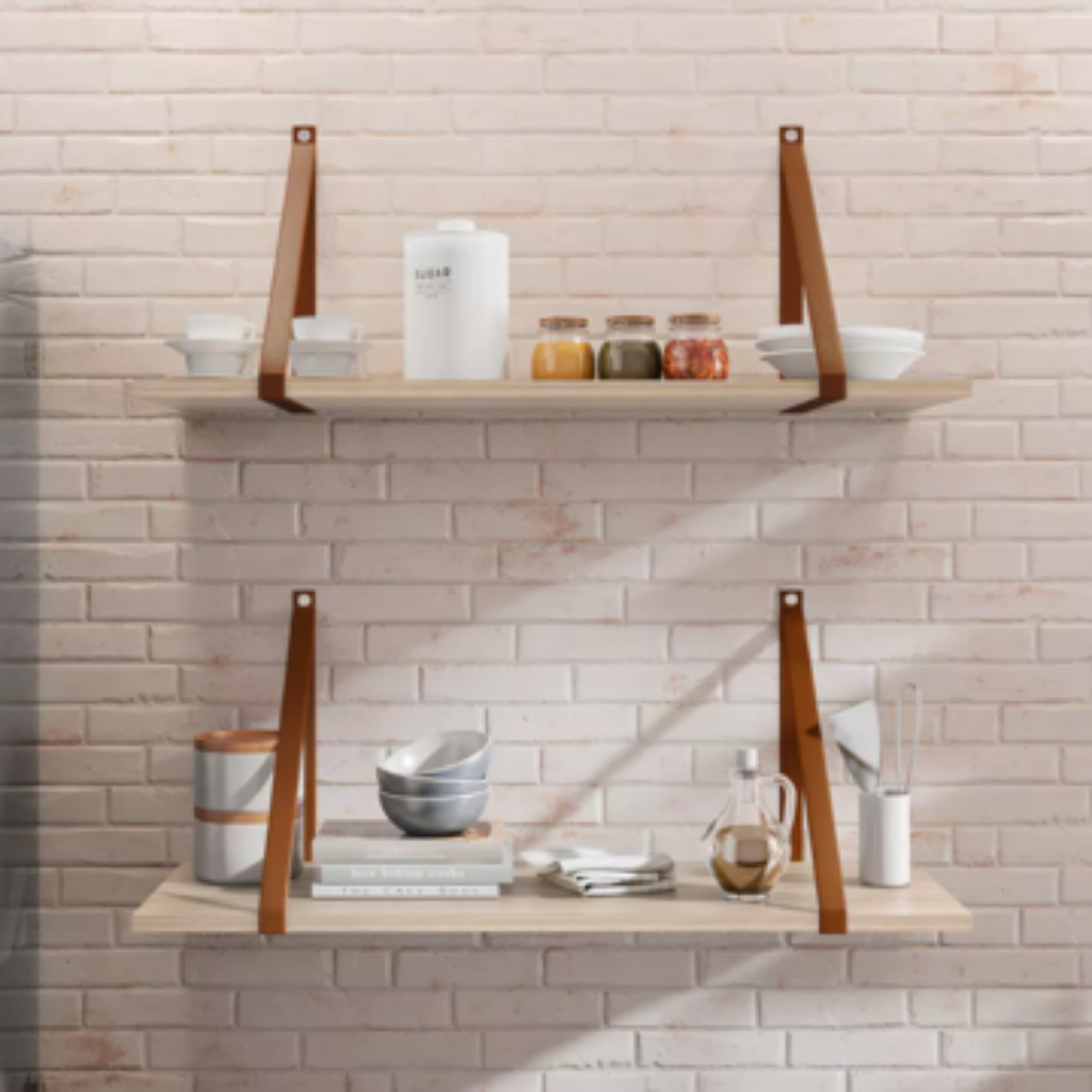 Repisas con tiras de cuero Muh - 60x20 cm