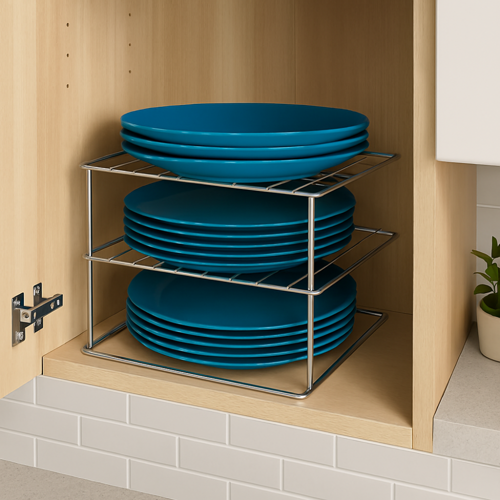 Organizador cuadrado de platos platino - 26x26x22 cm