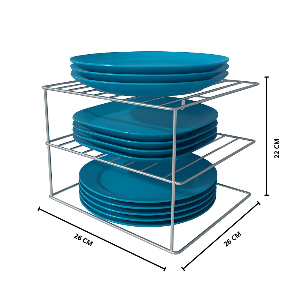 Organizador cuadrado de platos platino - 26x26x22 cm