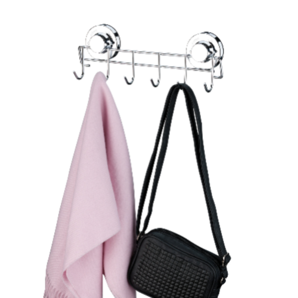 Colgador cromado c/ ventosas 6 ganchos - 31x6x11 cm