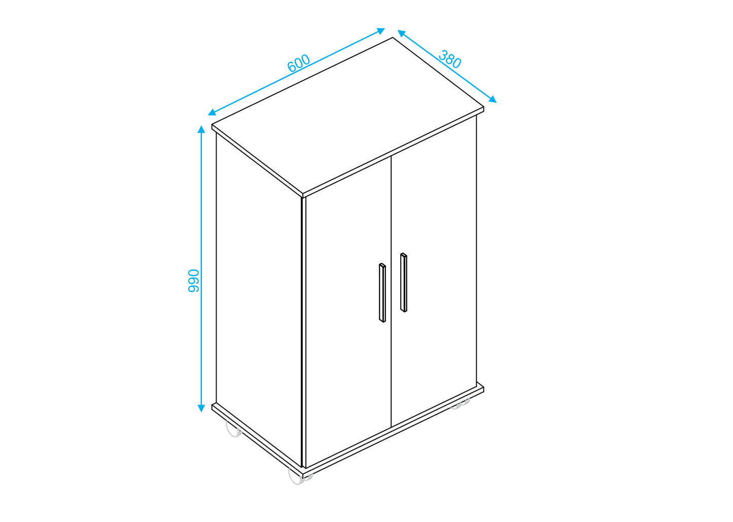 Zapatero bajo 2 puertas - 60x38x99 cm