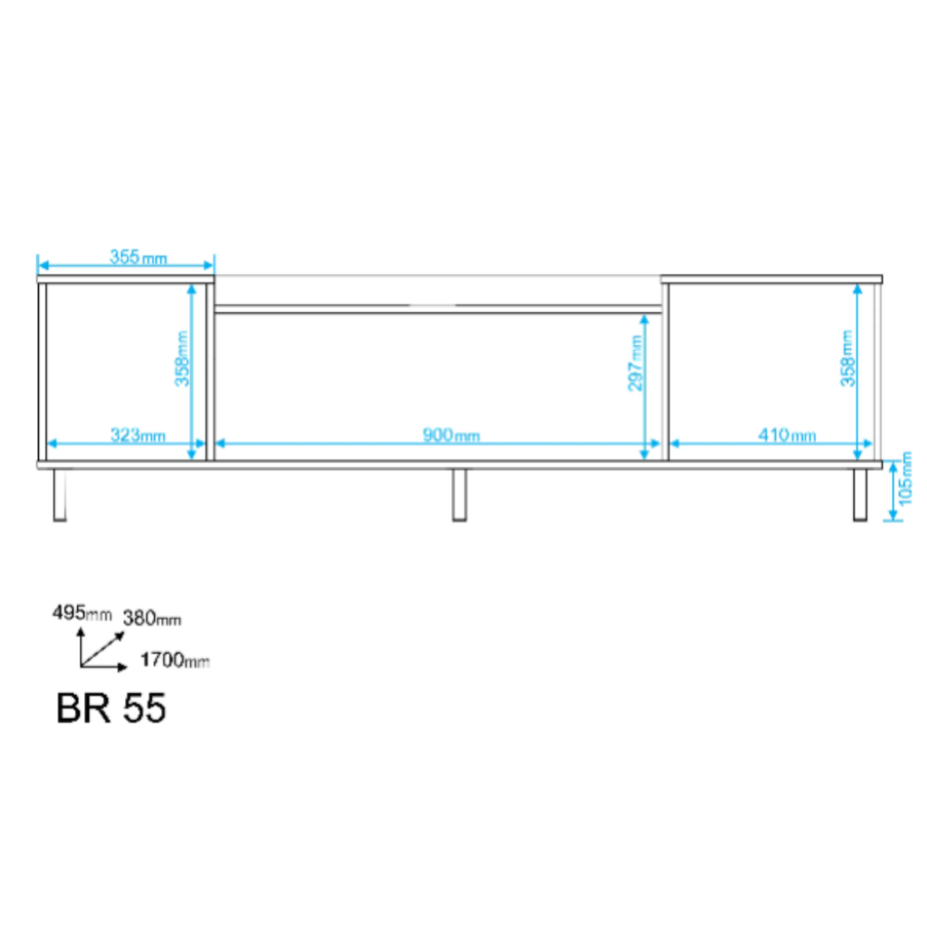 Rack para televisor Castaño/Negro - 170x49x38 cm