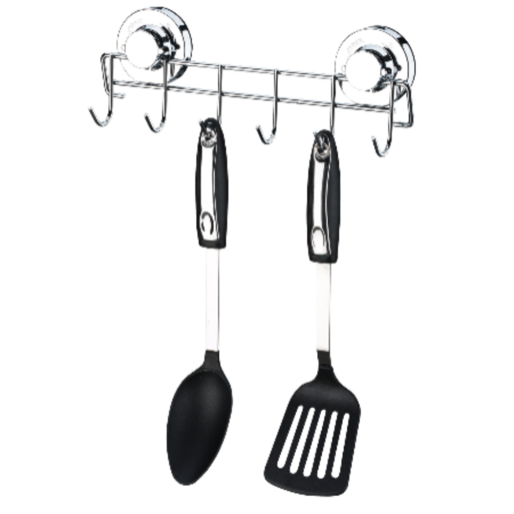 Colgador cromado c/ ventosas 6 ganchos - 31x6x11 cm