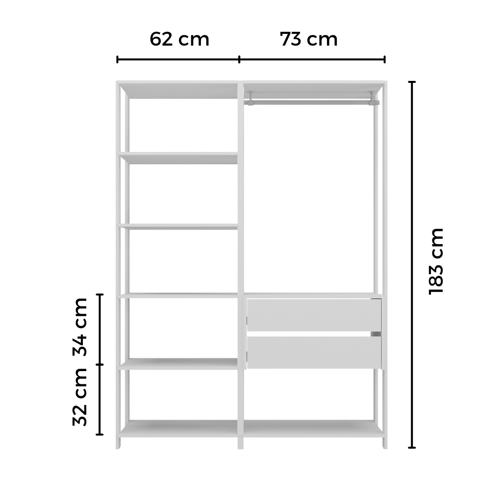 Ropero abierto modular multiuso 135x183x45 cm