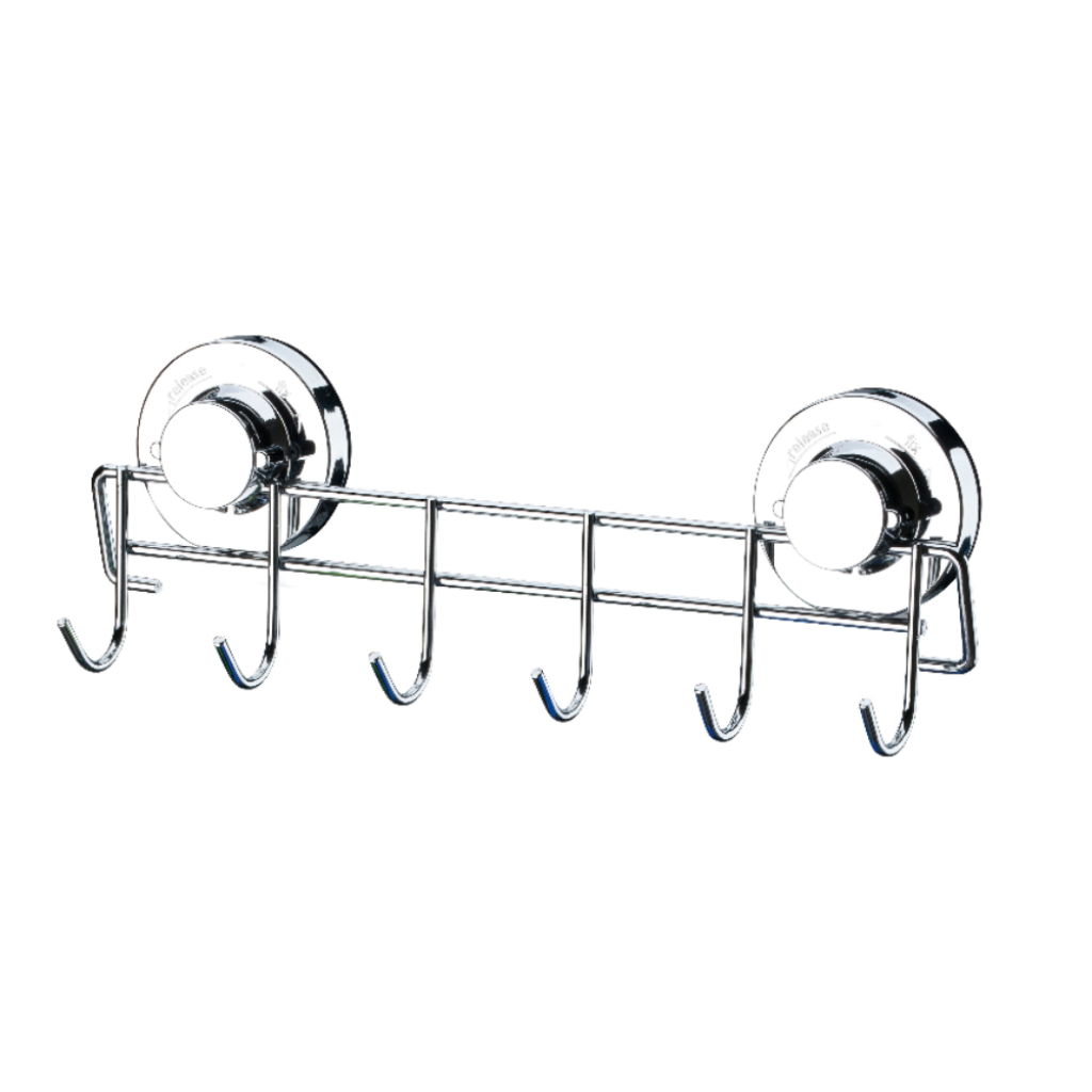 Colgador cromado c/ ventosas 6 ganchos - 31x6x11 cm