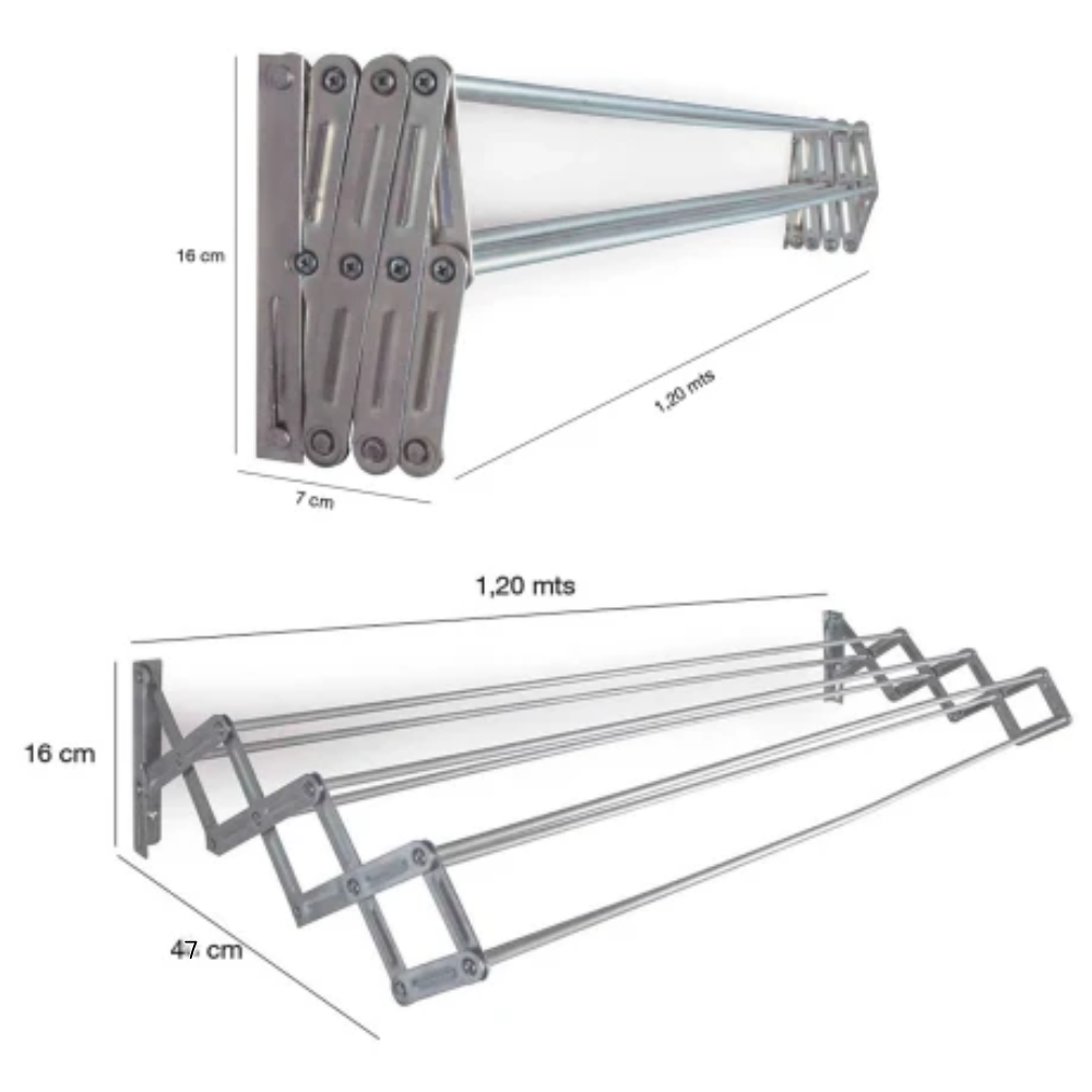 Tendedero extensible de pared - 120x47 cm