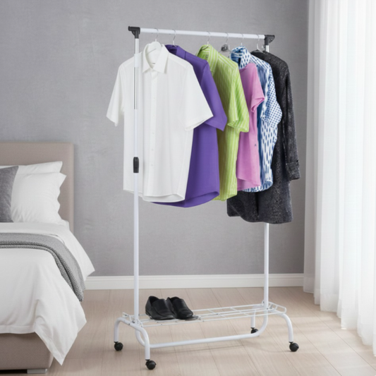 Perchero de metal c/ ruedas - 80x35x140/180 cm