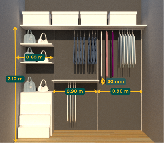 Vestidor de melamina 18MM 240X210CM - Modelo 2