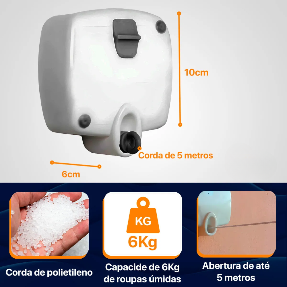 Tendedero de pared con cuerdas retráctil - 5 metros